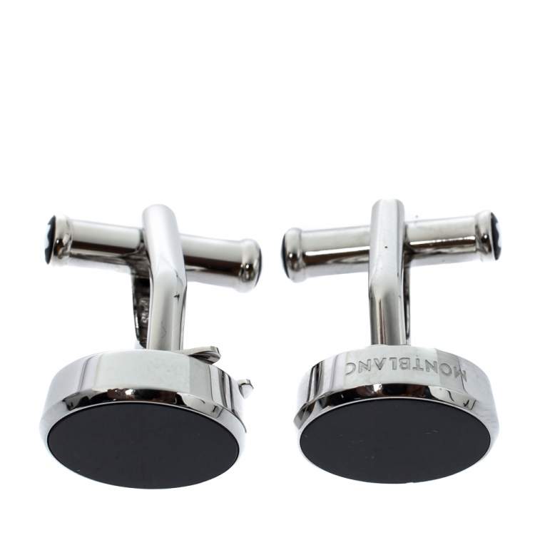 Pre Owned Montblanc Silver Tone Onyx Cufflinks & Button Covers