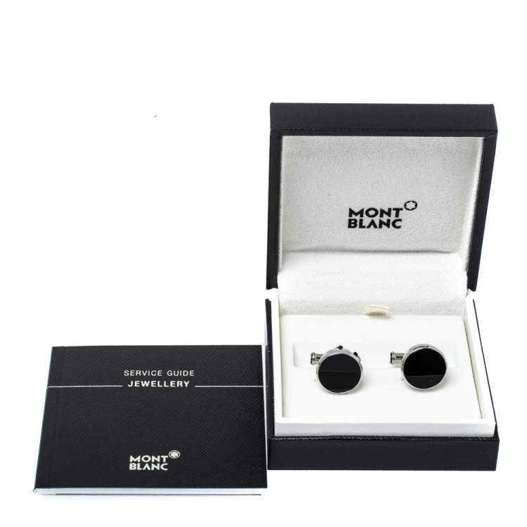 Pre Owned Montblanc Silver Tone Onyx Cufflinks & Button Covers