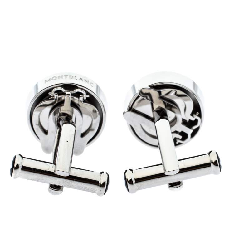 Pre Owned Montblanc Silver Tone Onyx Cufflinks & Button Covers