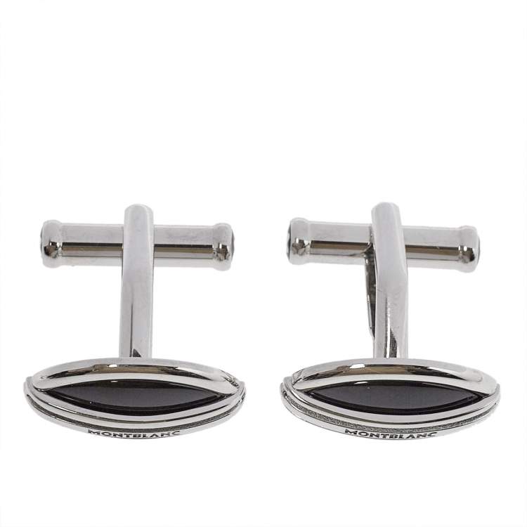 Pre Owned Montblanc Stainless Steel & Black Onyx Oval Cufflinks
