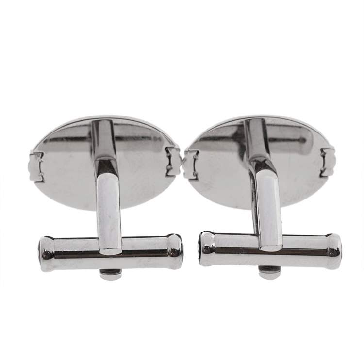 Pre Owned Montblanc Stainless Steel & Black Onyx Oval Cufflinks