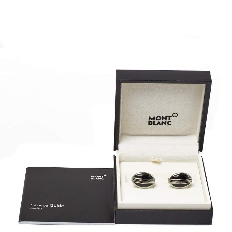 Pre Owned Montblanc Stainless Steel & Black Onyx Oval Cufflinks