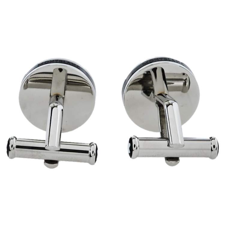 Pre Owned Montblanc Silver Tone & Blue Glass Round Star Cufflinks