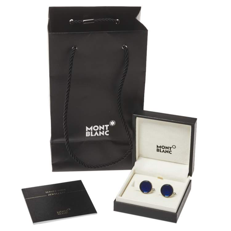 Pre Owned Montblanc Silver Tone & Blue Glass Round Star Cufflinks