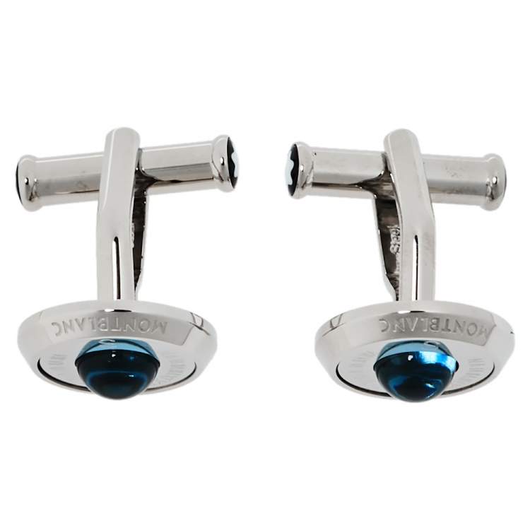 Pre Owned Montblanc Stainless Steel & Blue Sunstone Urban Spirit Round Cufflinks