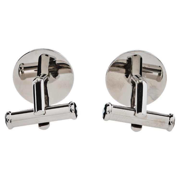 Pre Owned Montblanc Stainless Steel & Blue Sunstone Urban Spirit Round Cufflinks