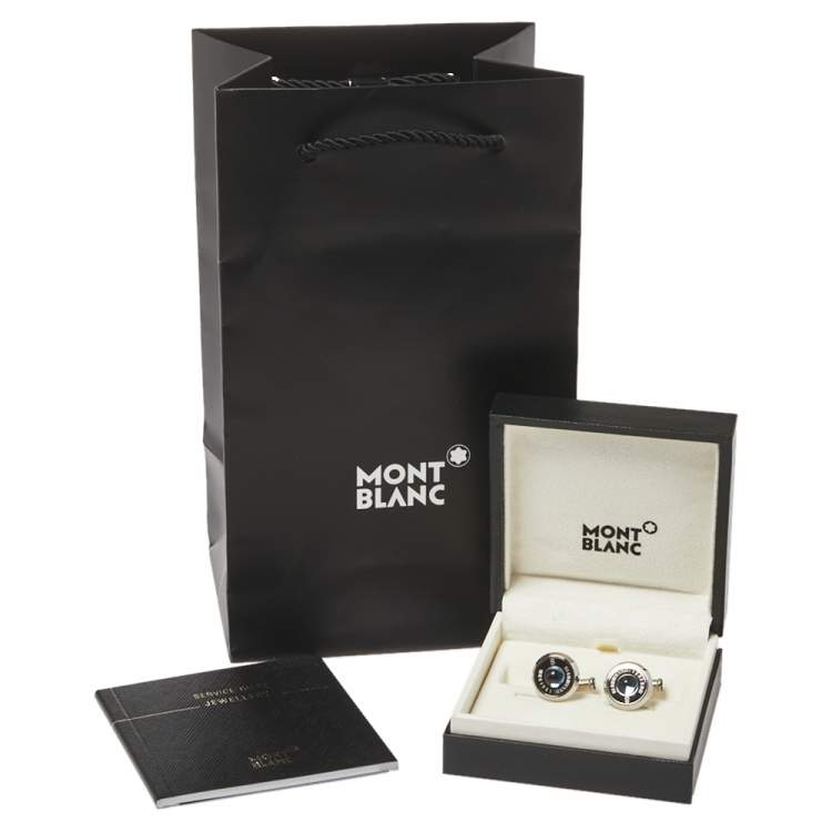 Pre Owned Montblanc Stainless Steel & Blue Sunstone Urban Spirit Round Cufflinks