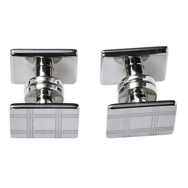 Pre Owned Montblanc Silver Tone Checked Pattern Essential Sartorial Cufflinks