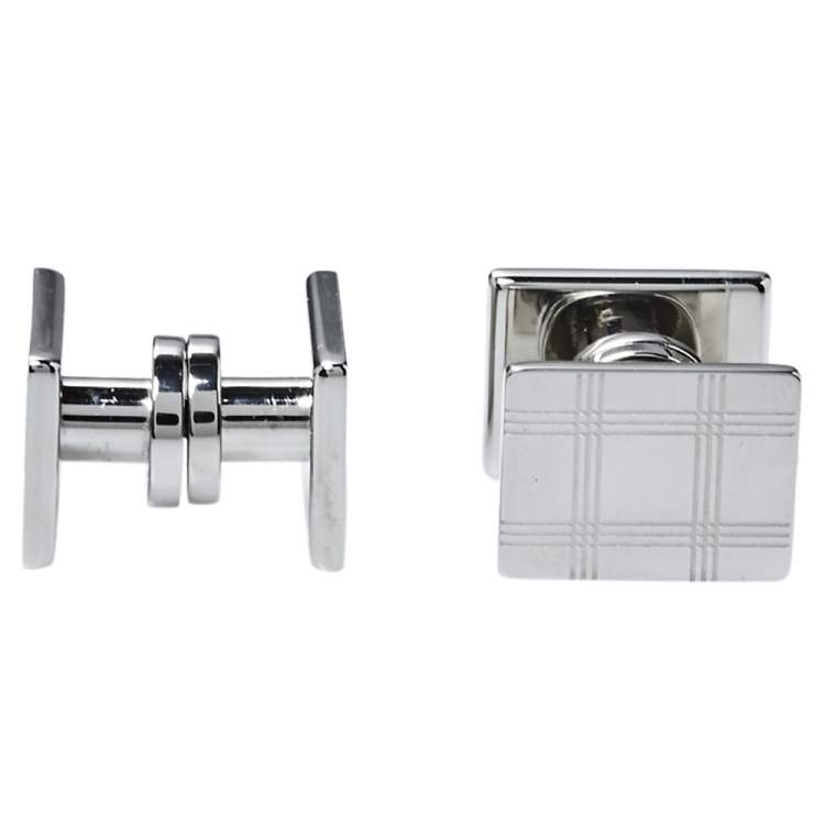Pre Owned Montblanc Silver Tone Checked Pattern Essential Sartorial Cufflinks