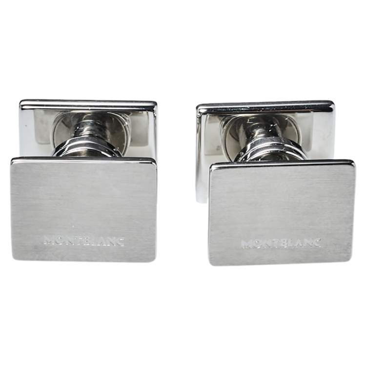 Pre Owned Montblanc Silver Tone Checked Pattern Essential Sartorial Cufflinks