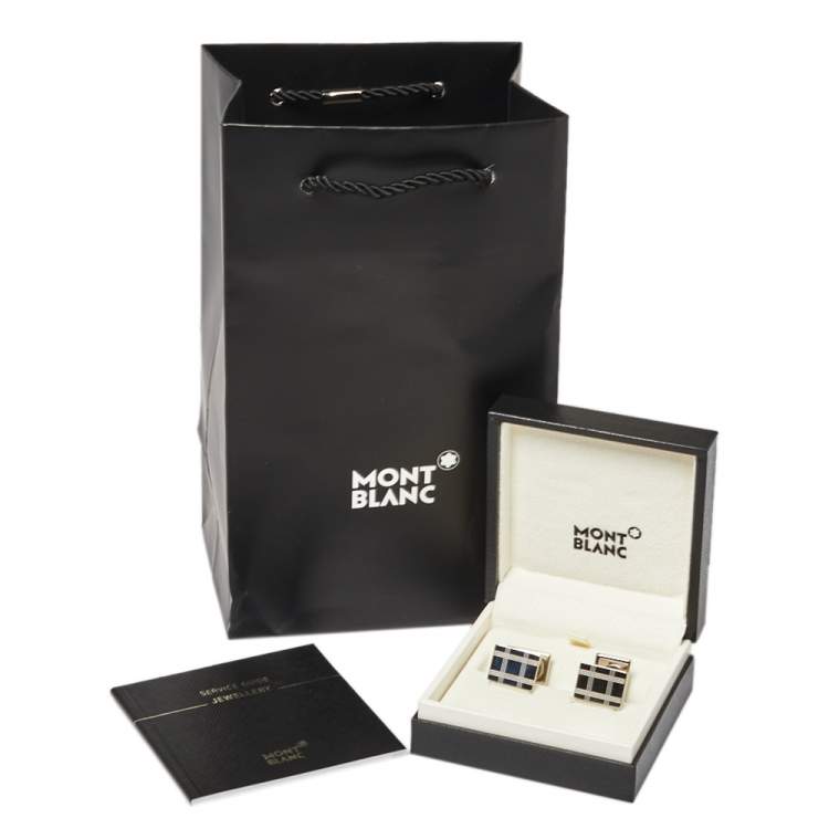 Pre Owned Montblanc Silver Tone Checked Pattern Essential Sartorial Cufflinks