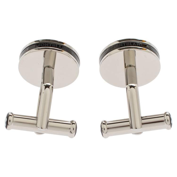 Pre Owned Montblanc Silver Tone & Blue Glass Round Star Cufflinks