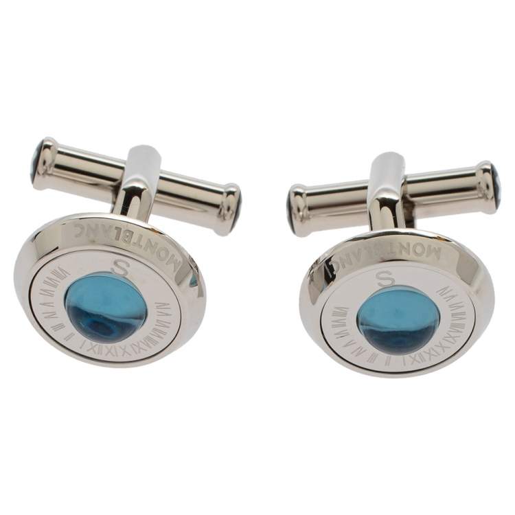Pre Owned Montblanc Stainless Steel & Blue Sunstone Urban Spirit Round Cufflinks