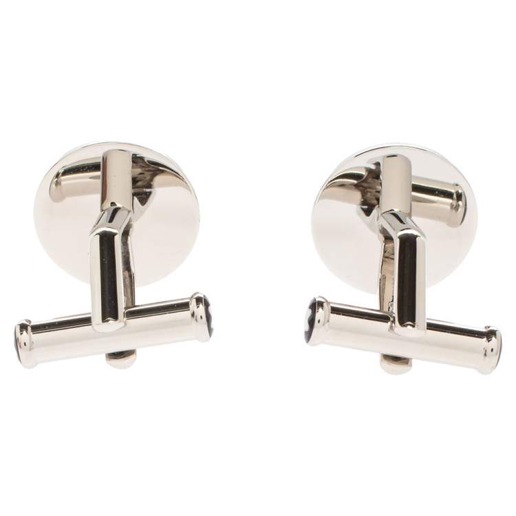 Pre Owned Montblanc Stainless Steel & Blue Sunstone Urban Spirit Round Cufflinks
