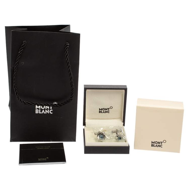 Pre Owned Montblanc Stainless Steel & Blue Sunstone Urban Spirit Round Cufflinks