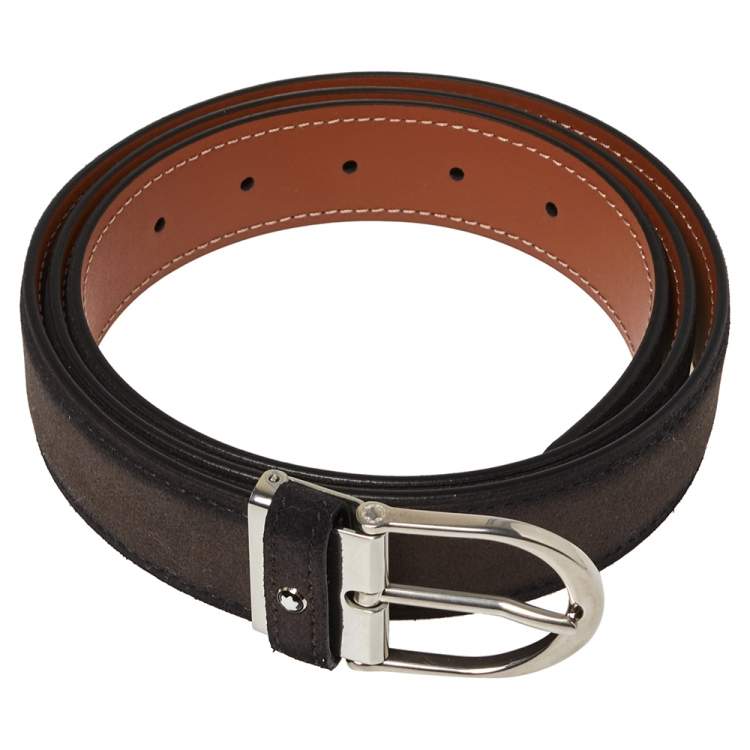 Pre Owned Montblanc Ombre Grey Suede Casual Buckle Belt 120CM