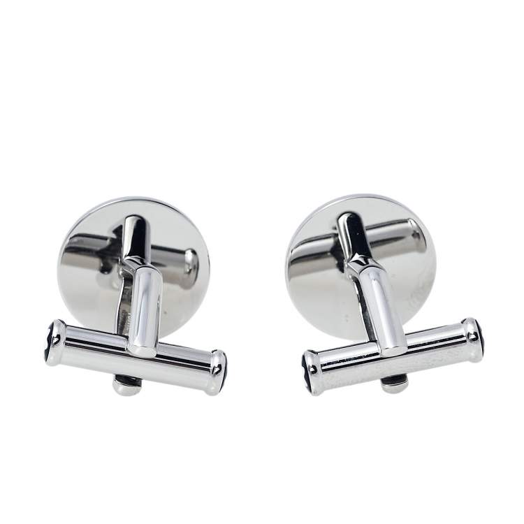 Pre Owned Montblanc Urban Spirit Stainless Steel Blue Resin Round Cufflinks