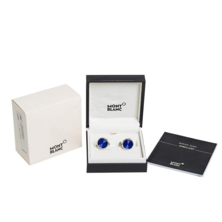 Pre Owned Montblanc Urban Spirit Stainless Steel Blue Resin Round Cufflinks