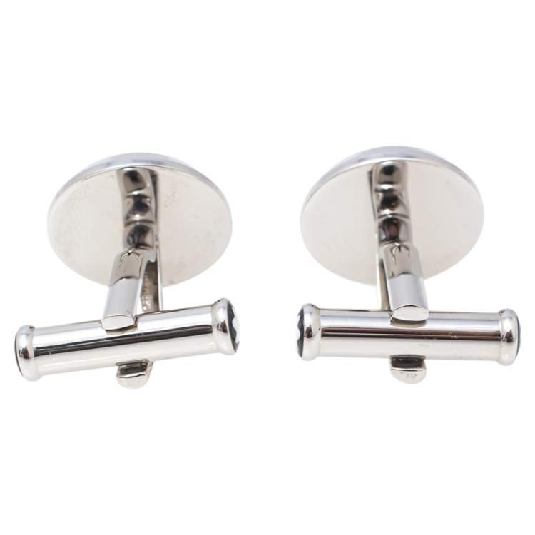Pre Owned Montblanc Stainless Steel Blue Resin Urban Spirit Round Cufflinks