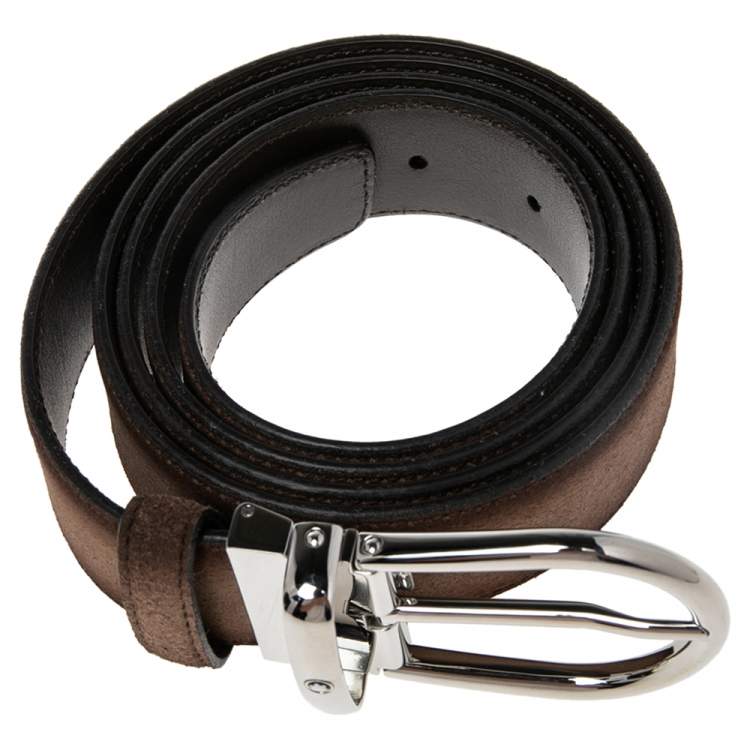 Pre Owned Montblanc Ombre Brown Suede and Leather Casual Line Buckle Cut to Size Belt 