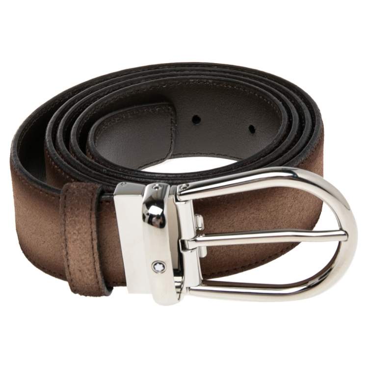 Pre Owned Montblanc Ombre Brown Suede and Leather Casual Line Buckle Cut to Size Belt 