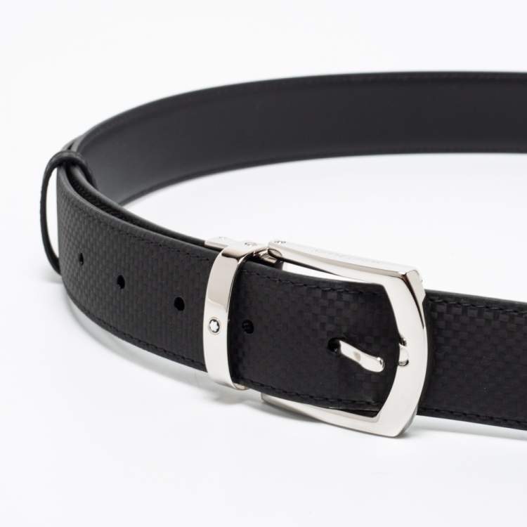 Pre Owned Montblanc Black Textured Leather Cut to Size Buckle Belt 