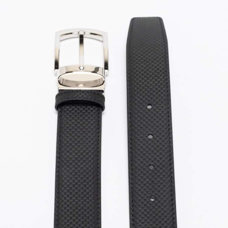Pre Owned Montblanc Black Textured Leather Cut to Size Buckle Belt 