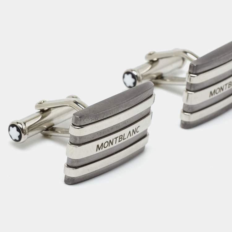 Pre Owned Montblanc Meisterstuck Stainless Steel Gunmetal Tone Rectangular Cufflinks