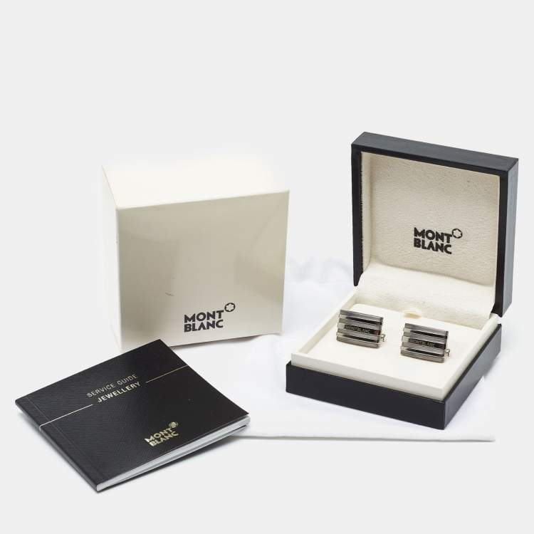 Pre Owned Montblanc Meisterstuck Stainless Steel Gunmetal Tone Rectangular Cufflinks