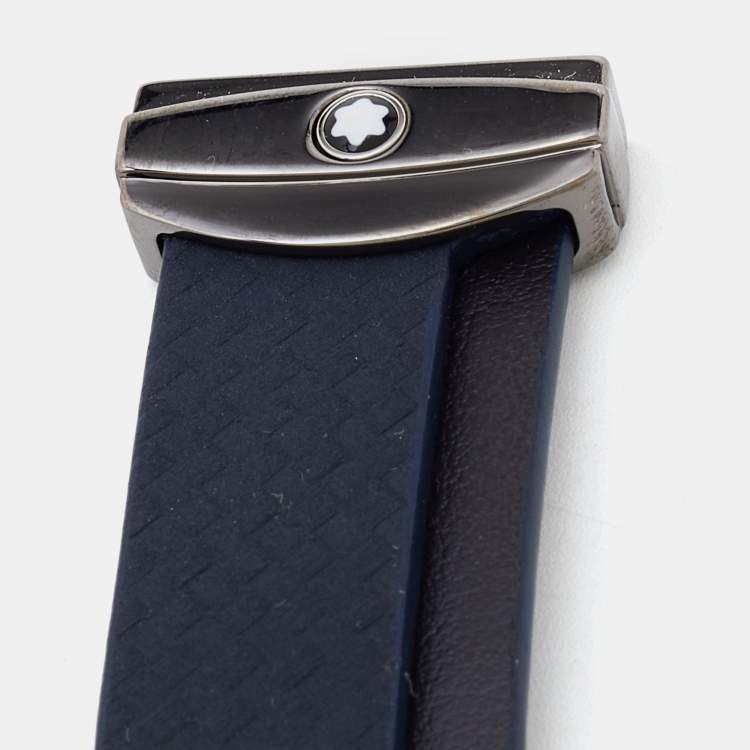 مملوكة مسبقًا Mont Blanc Black & Brown Leather Gunmetal Tone Extreme Fob Stripes Keychain