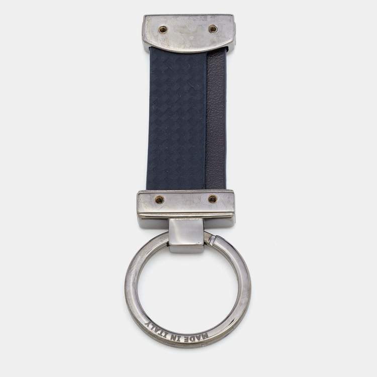 مملوكة مسبقًا Mont Blanc Black & Brown Leather Gunmetal Tone Extreme Fob Stripes Keychain