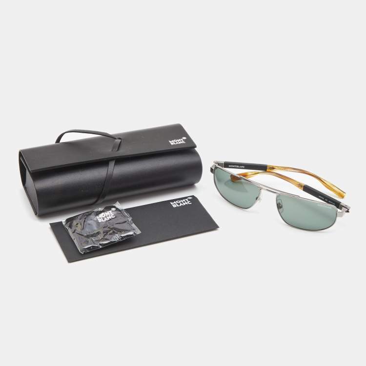 Pre Owned Montblanc Black/Silver MB0033S Aviator Sunglasses