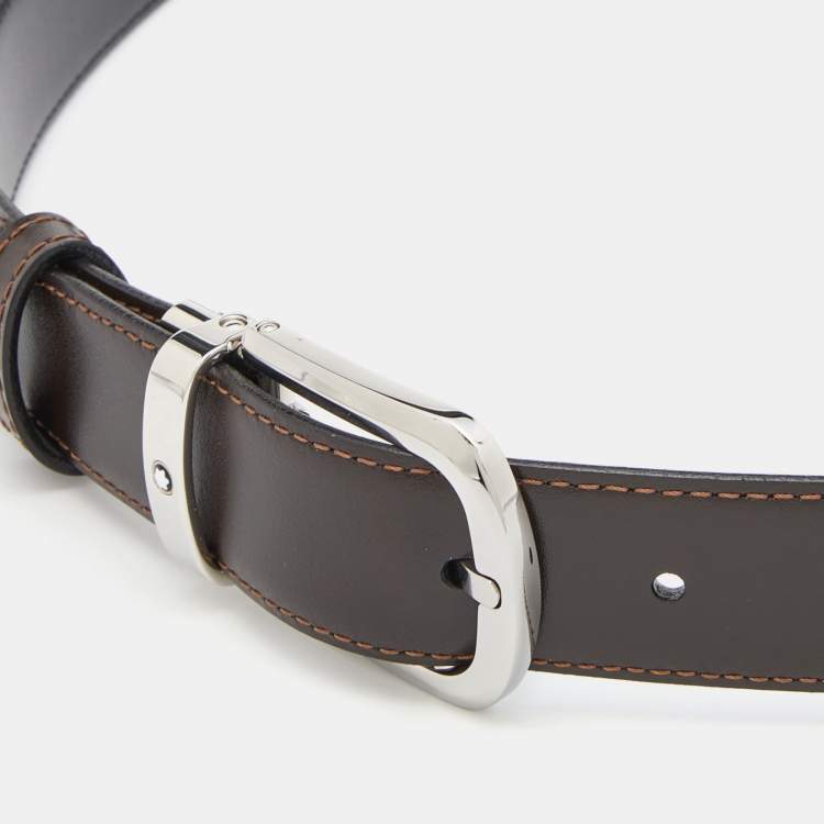 Pre Owned Montblanc Brown/Black Leather Cut to Size Reversible Belt