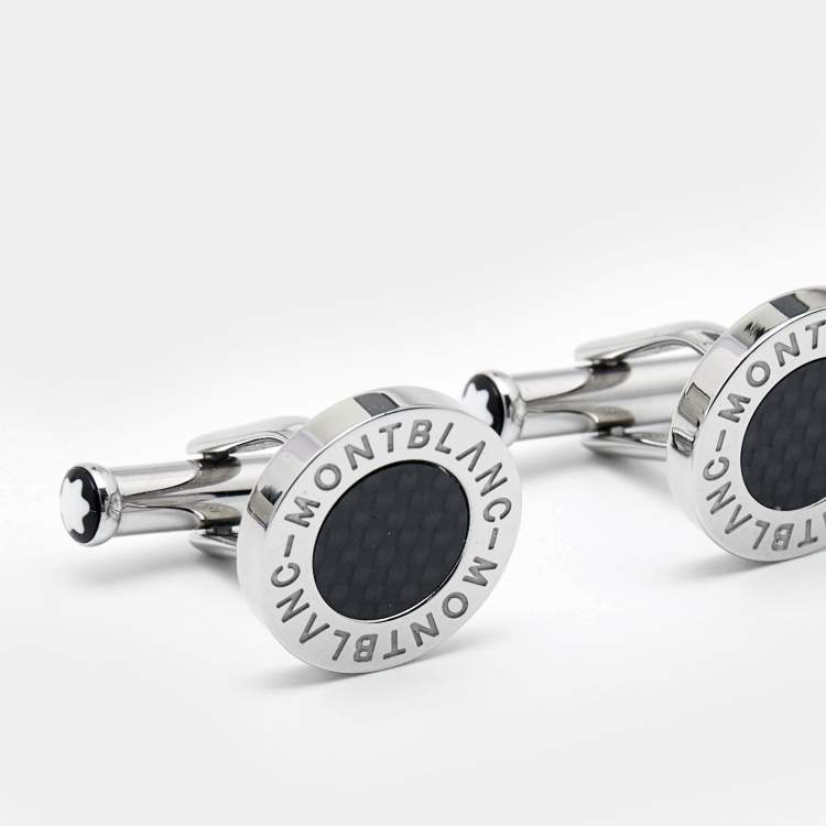 Pre Owned Montblanc Meisterstück Silver Tone Carbon Inlay Cufflinks