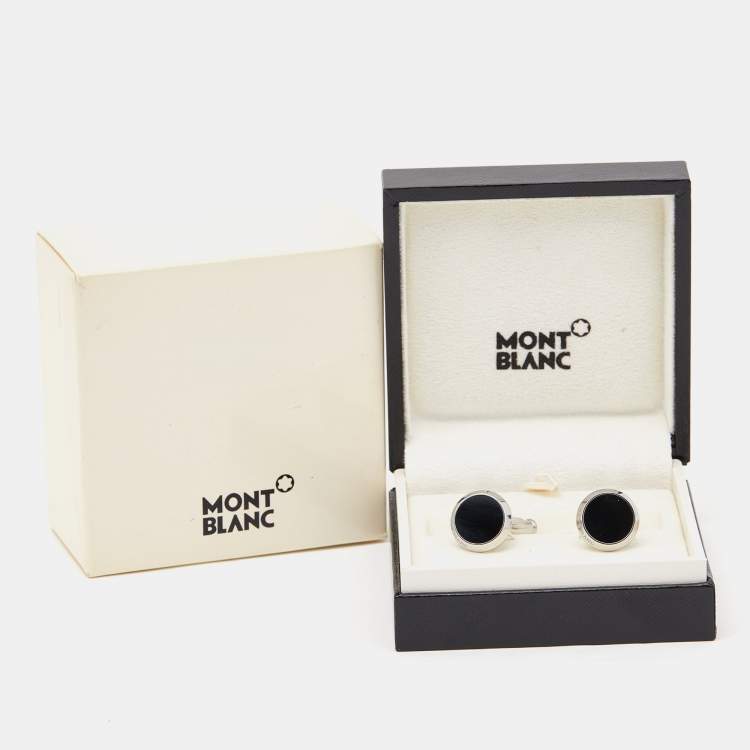 Pre Owned Montblanc Meisterstuck Onyx Stainless Steel Cufflinks
