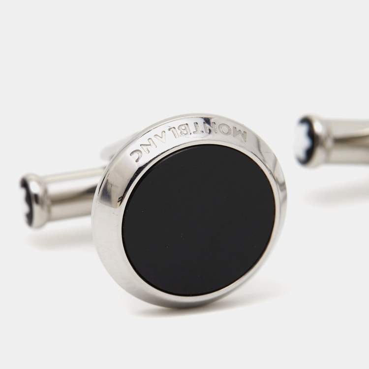 Pre Owned Montblanc Meisterstuck Onyx Stainless Steel Cufflinks