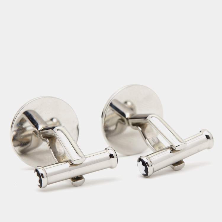 Pre Owned Montblanc Meisterstuck Onyx Stainless Steel Cufflinks
