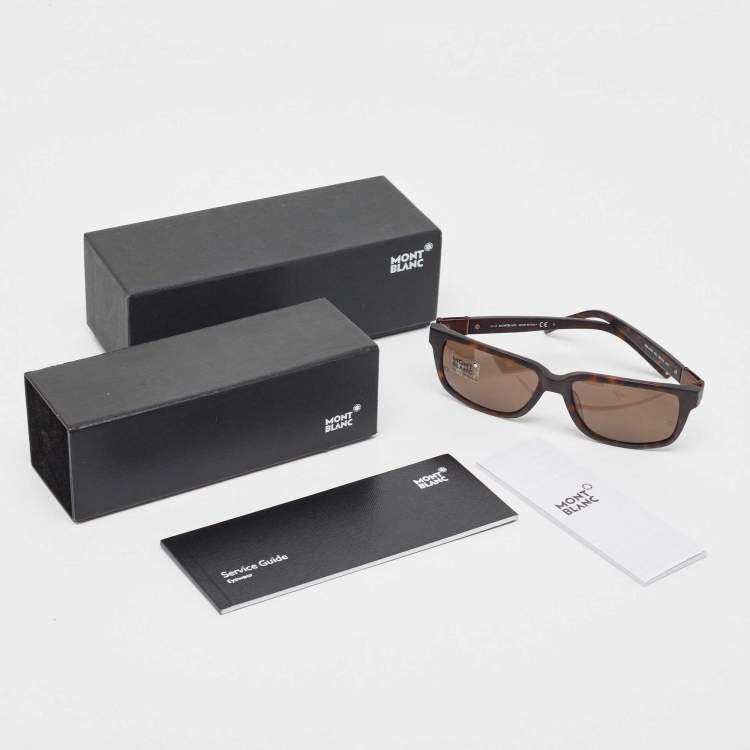 Pre Owned Montblanc Brown Tortoise MB405S Rectangular Sunglasses