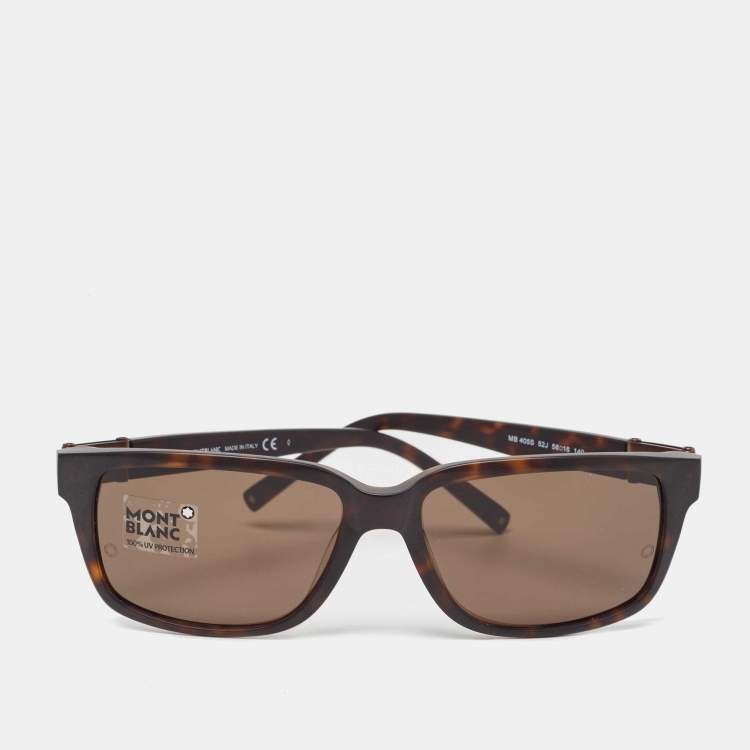 Pre Owned Montblanc Brown Tortoise MB405S Rectangular Sunglasses
