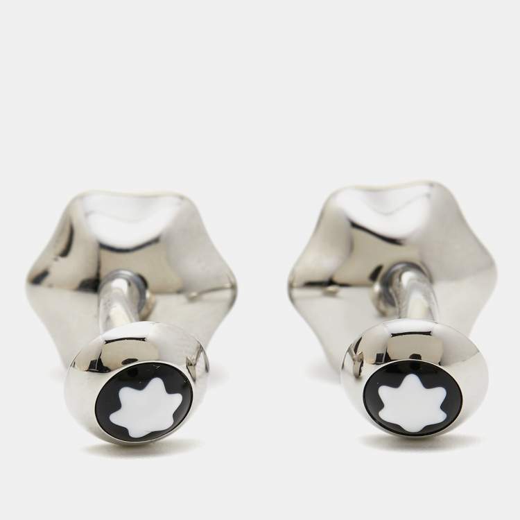 Pre Owned Montblanc Star Onyx Stainless Steel Cufflinks