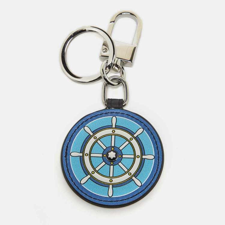 Pre Owned Montblanc Blue Soft Grain Leather Meisterstuck Steering Wheel Key Fob