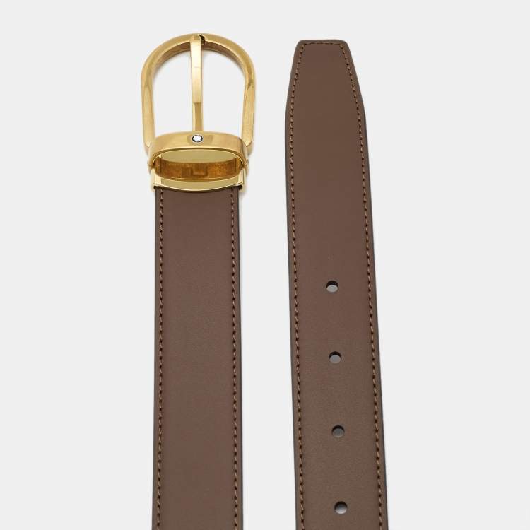 Pre Owned Montblanc Brown Leather Horseshoe Cut to Size Buckle Belt