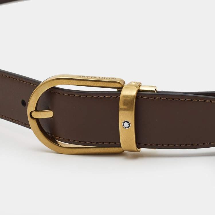 Pre Owned Montblanc Brown Leather Horseshoe Cut to Size Buckle Belt