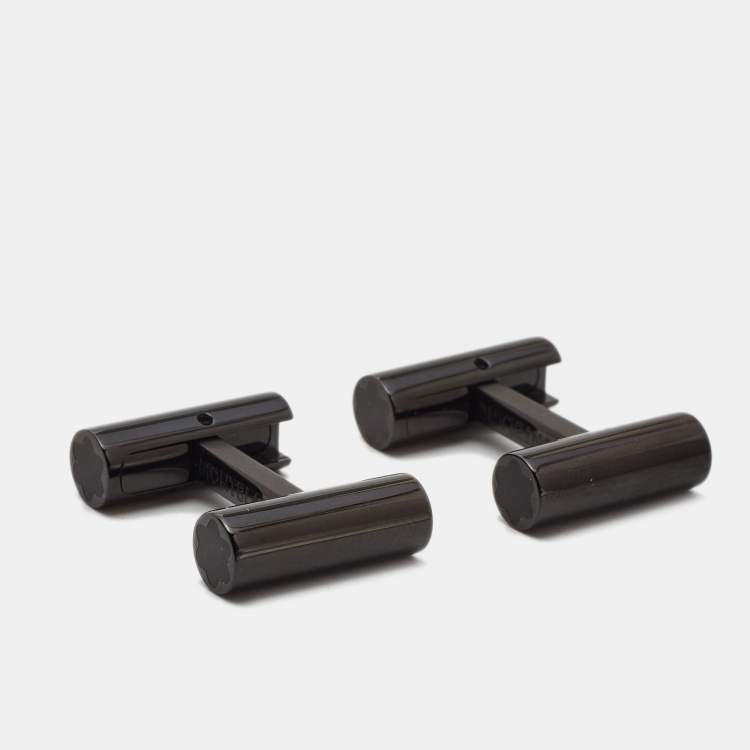 Pre Owned Montblanc Barrel Onyx Black Tone Metal Cufflinks