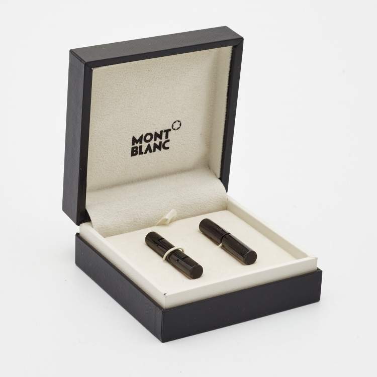 Pre Owned Montblanc Barrel Onyx Black Tone Metal Cufflinks