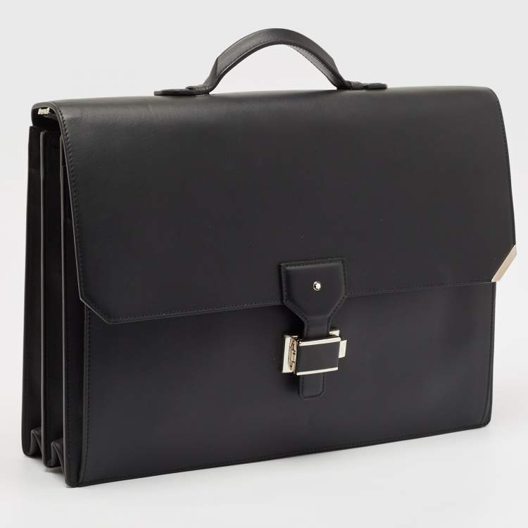Pre Owned Montblanc Black Leather Urban Spirit Double Gusset Briefcase