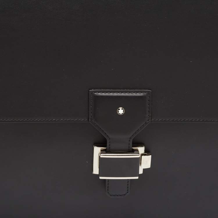 Pre Owned Montblanc Black Leather Urban Spirit Double Gusset Briefcase