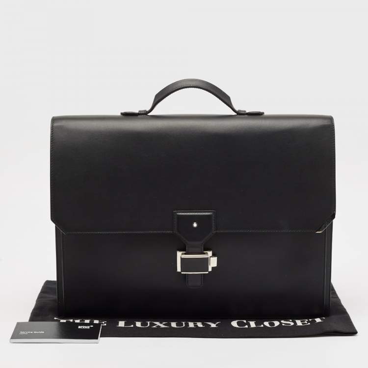 Pre Owned Montblanc Black Leather Urban Spirit Double Gusset Briefcase