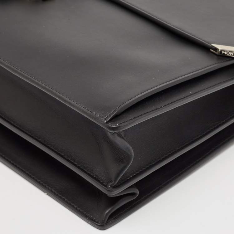 Pre Owned Montblanc Black Leather Urban Spirit Double Gusset Briefcase