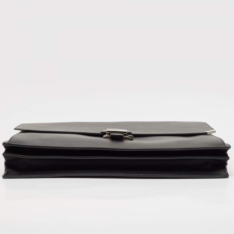 Pre Owned Montblanc Black Leather Urban Spirit Double Gusset Briefcase